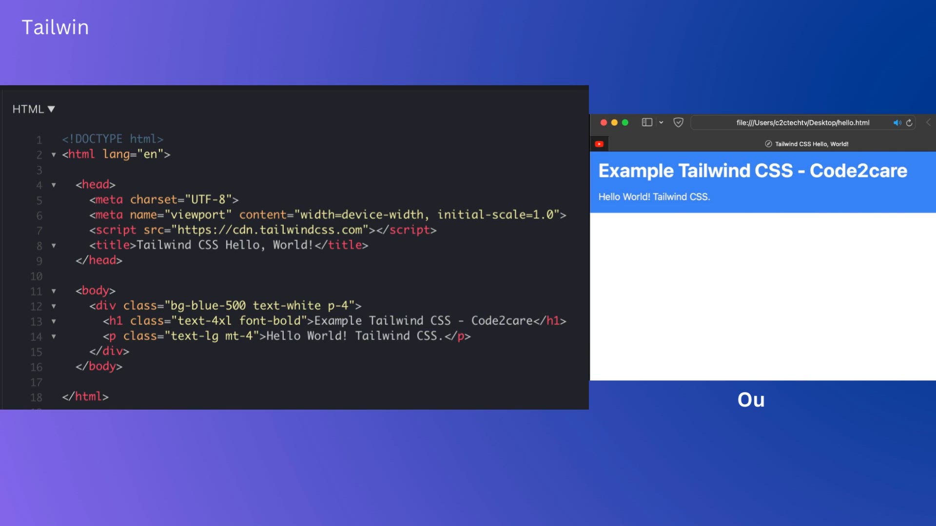 'Video thumbnail for Tailwind CSS Hello World Example - Code2care'