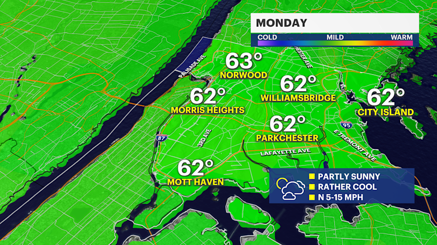 Video thumbnail for Cool and cloudy start next week before rain returns across the Bronx