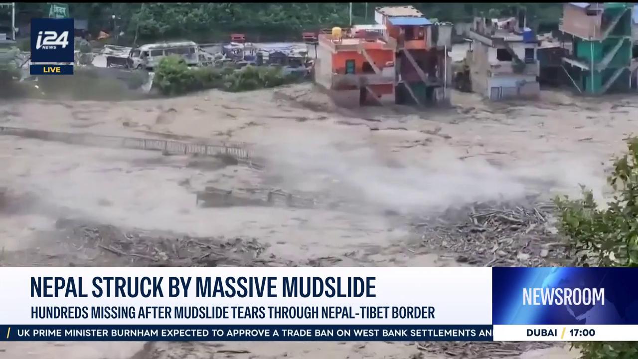 Video thumbnail for Nepal struck by massive mudslide: Hundreds missing after mudslide tears through Nepal-Tibet border