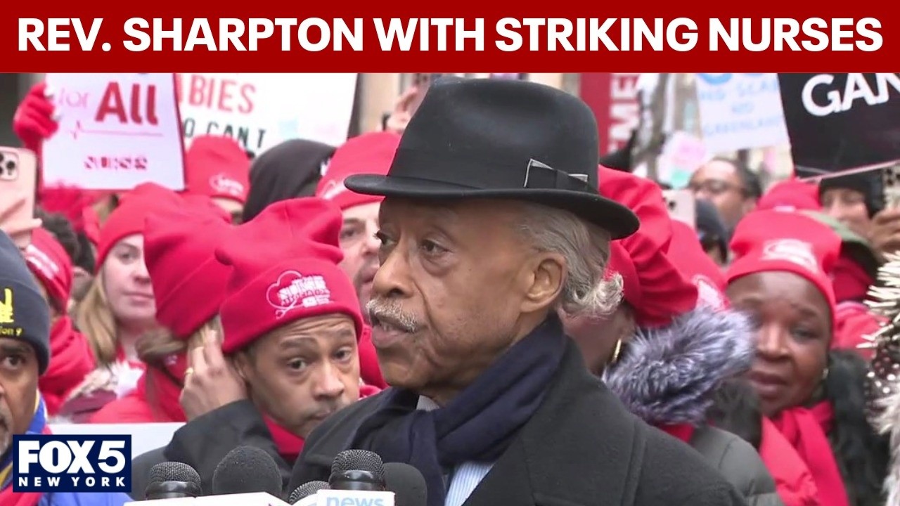 Video thumbnail for Rev. Al Sharpton speaks with striking nurses