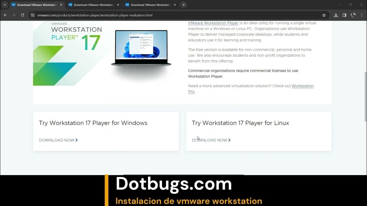 Video thumbnail for Descarga e Instalacion vmware workstation player