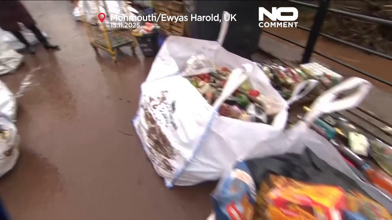 Video thumbnail for Storm Claudia clean-up begins in UK villages Ewyas Harold and Monmouth after flooding