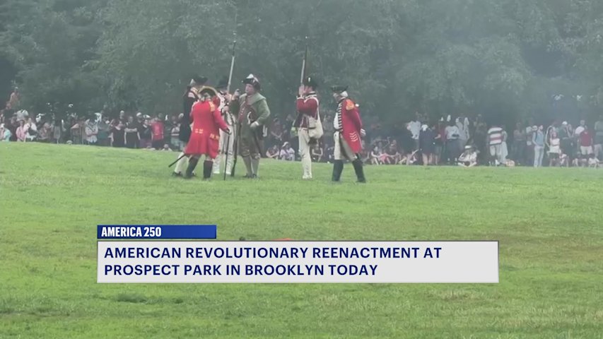 Video thumbnail for Battle of Brooklyn 250th anniversary reenactment draws hundreds to Prospect Park