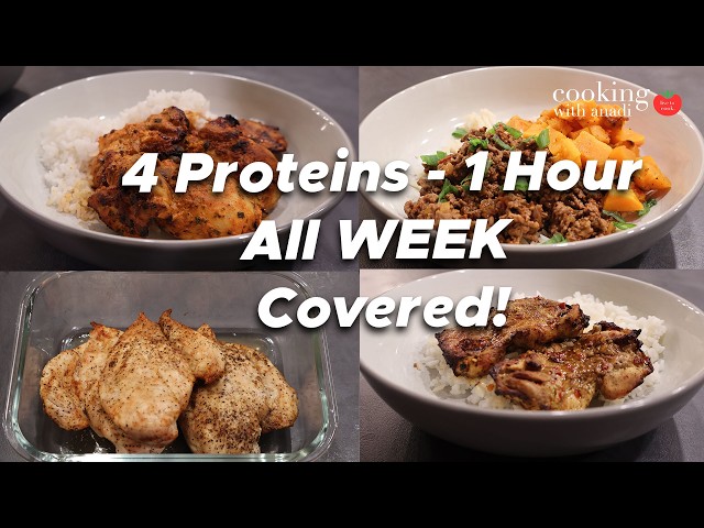 Video thumbnail for Easy Weeknight Meal Prep with 4 Proteins | Cook Once, Eat All Week