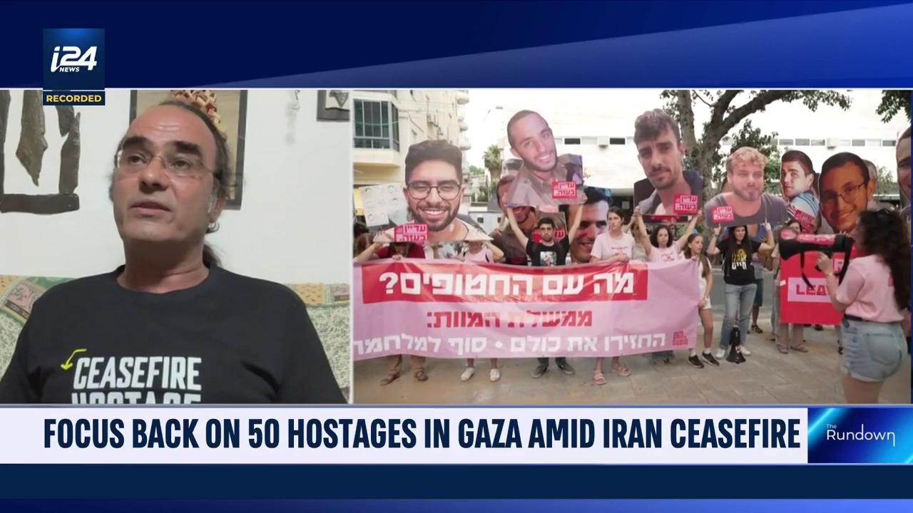 'Video thumbnail for Focus back on 50 hostages in Gaza amid Iran ceasefire'