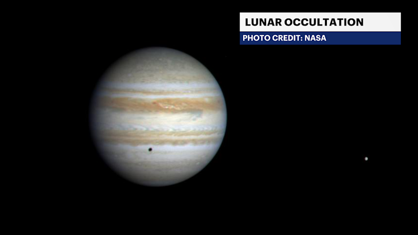 Video thumbnail for Watch as the moon makes Jupiter disappear in Tuesday's early morning sky