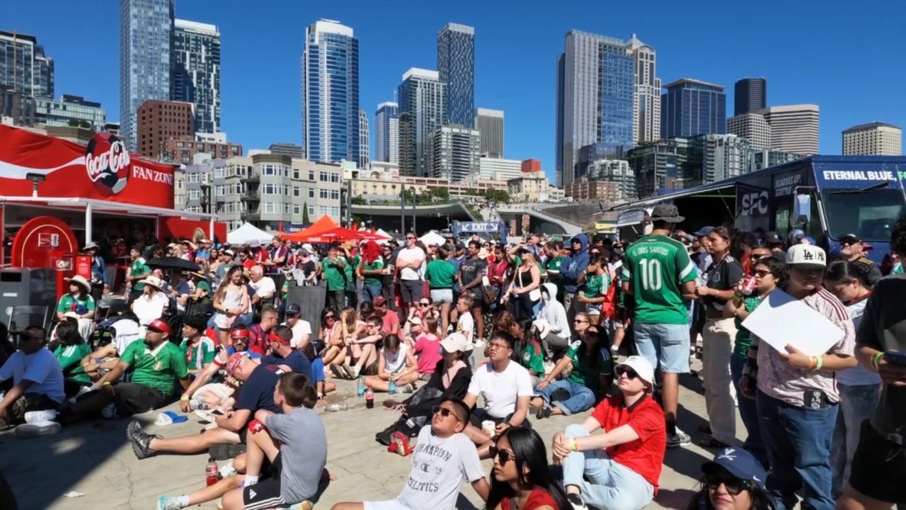 Video thumbnail for US: World Cup atmosphere fills Seattle as fans gather ahead of matches.
