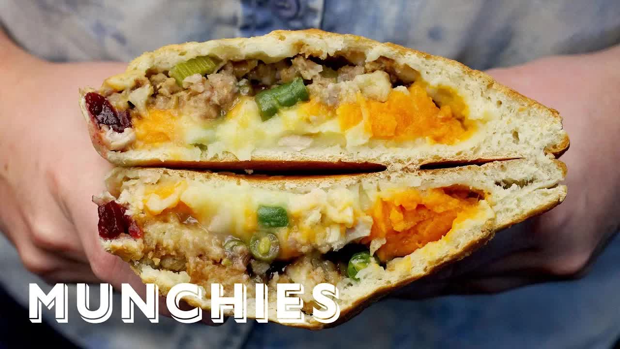 'Video thumbnail for How-To Make a Thanksgiving Leftovers Calzone'