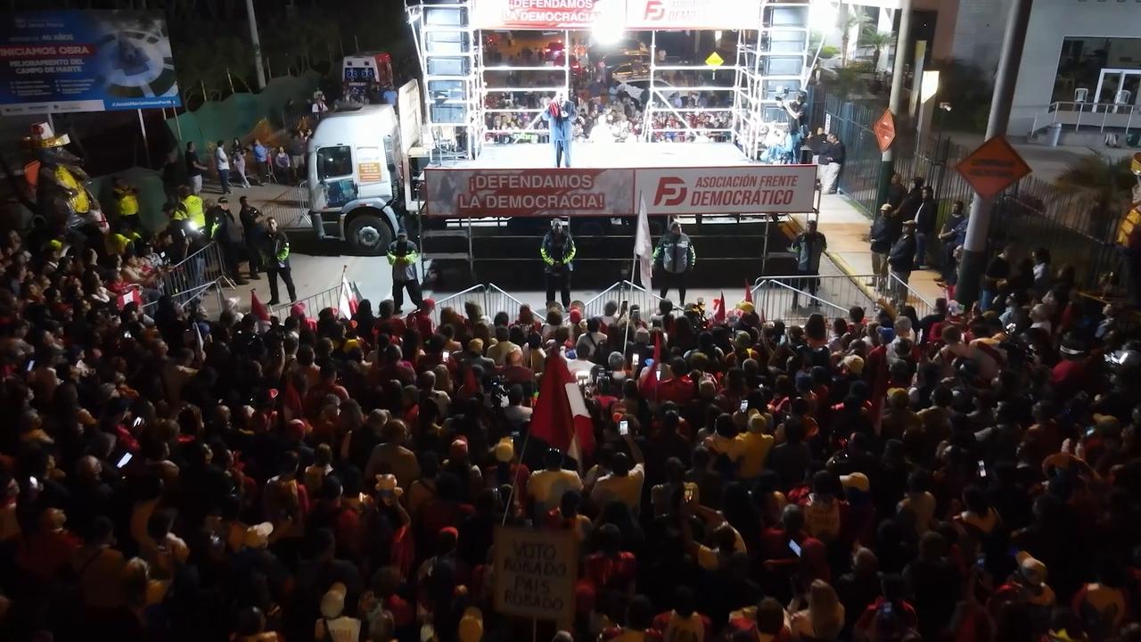 Video thumbnail for Peru: Protests erupt in Lima over Peru presidential election results.