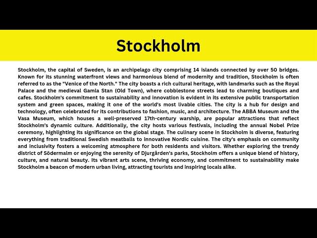 Video thumbnail for Short Paragraph on Stockholm