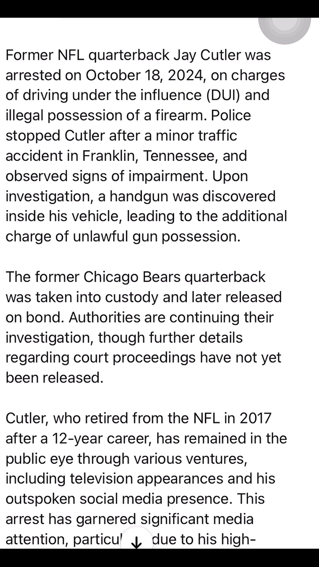 'Video thumbnail for “Former NFL Star Jay Cutler Arrested on DUI and Gun Possession Charges Following Traffic Incident”'