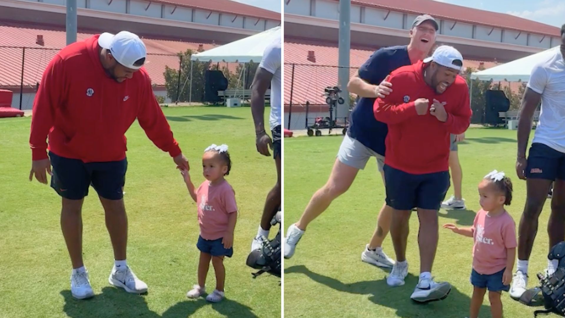 Video thumbnail for Coach's Daughter Enters Huddle To Reveal Sibling On The Way