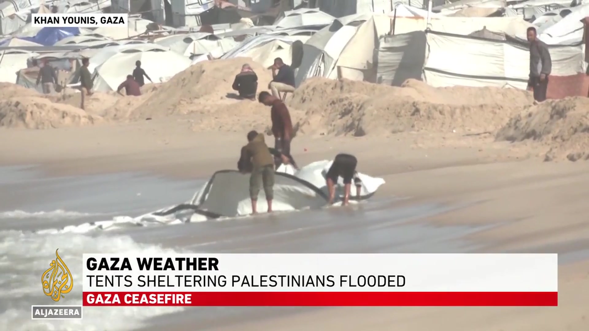 'Video thumbnail for Rainy weather in Gaza brings further danger, misery for displaced Palestinians'