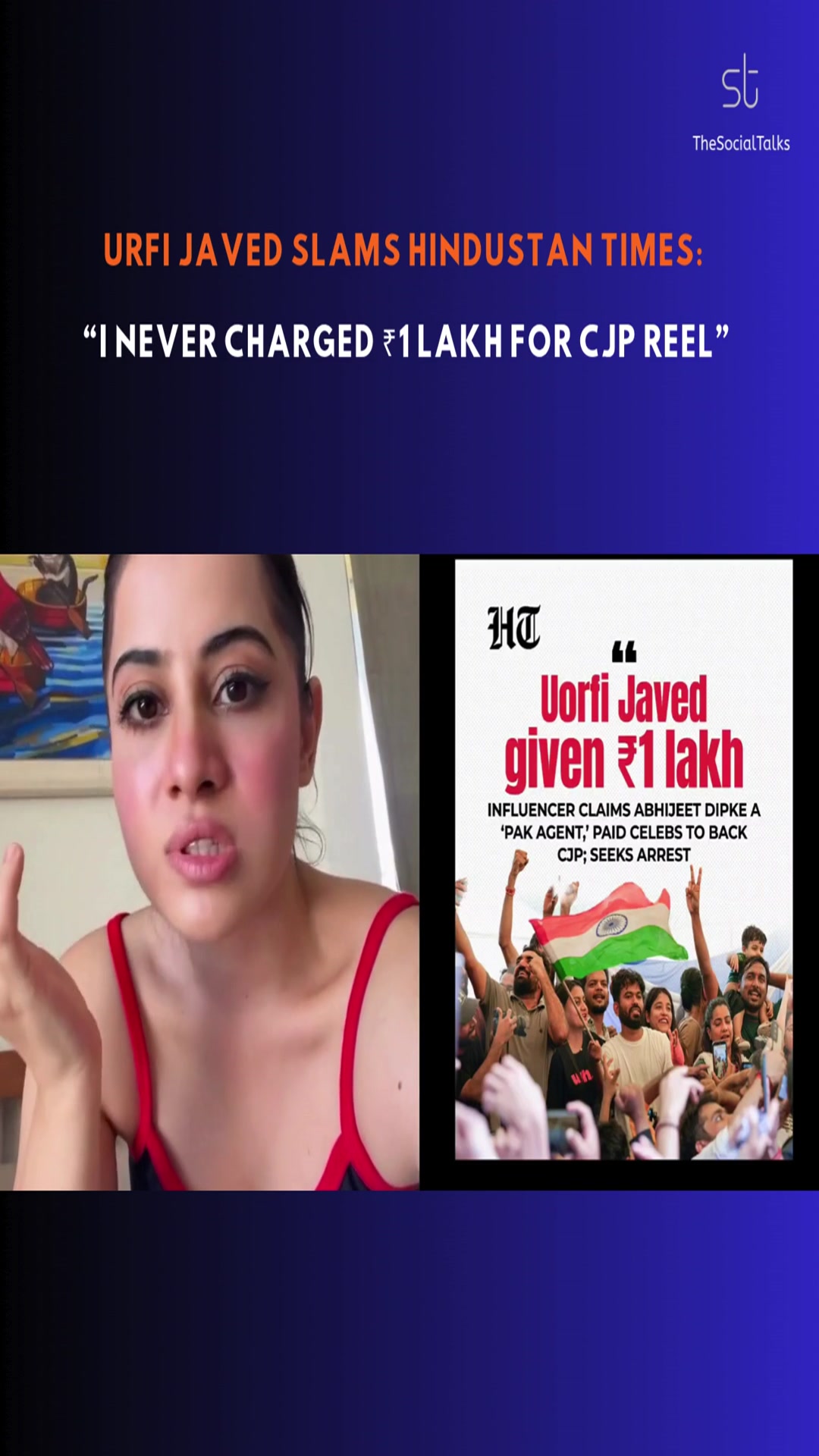 Video thumbnail for Urfi Javed SLAMS Hindustan Times: “I Never Charged ₹1 Lakh for CJP Reel”