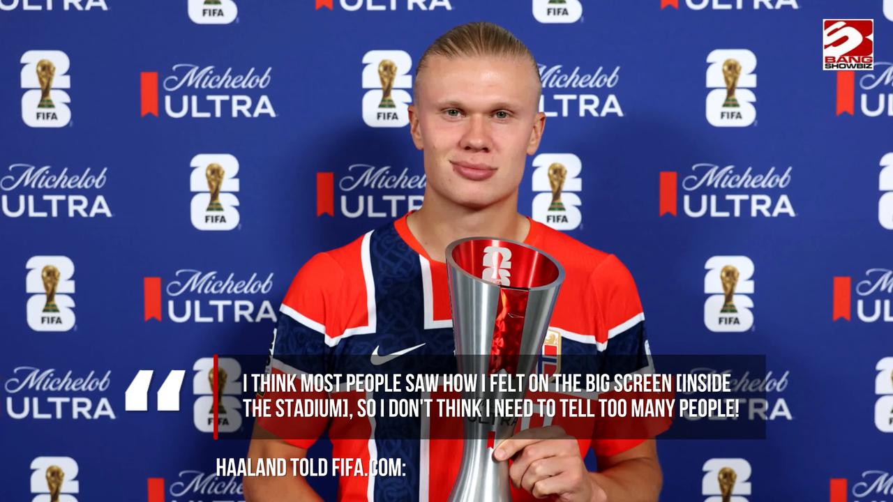 Video thumbnail for Erling Haaland feeling proud after scoring two goals in World Cup