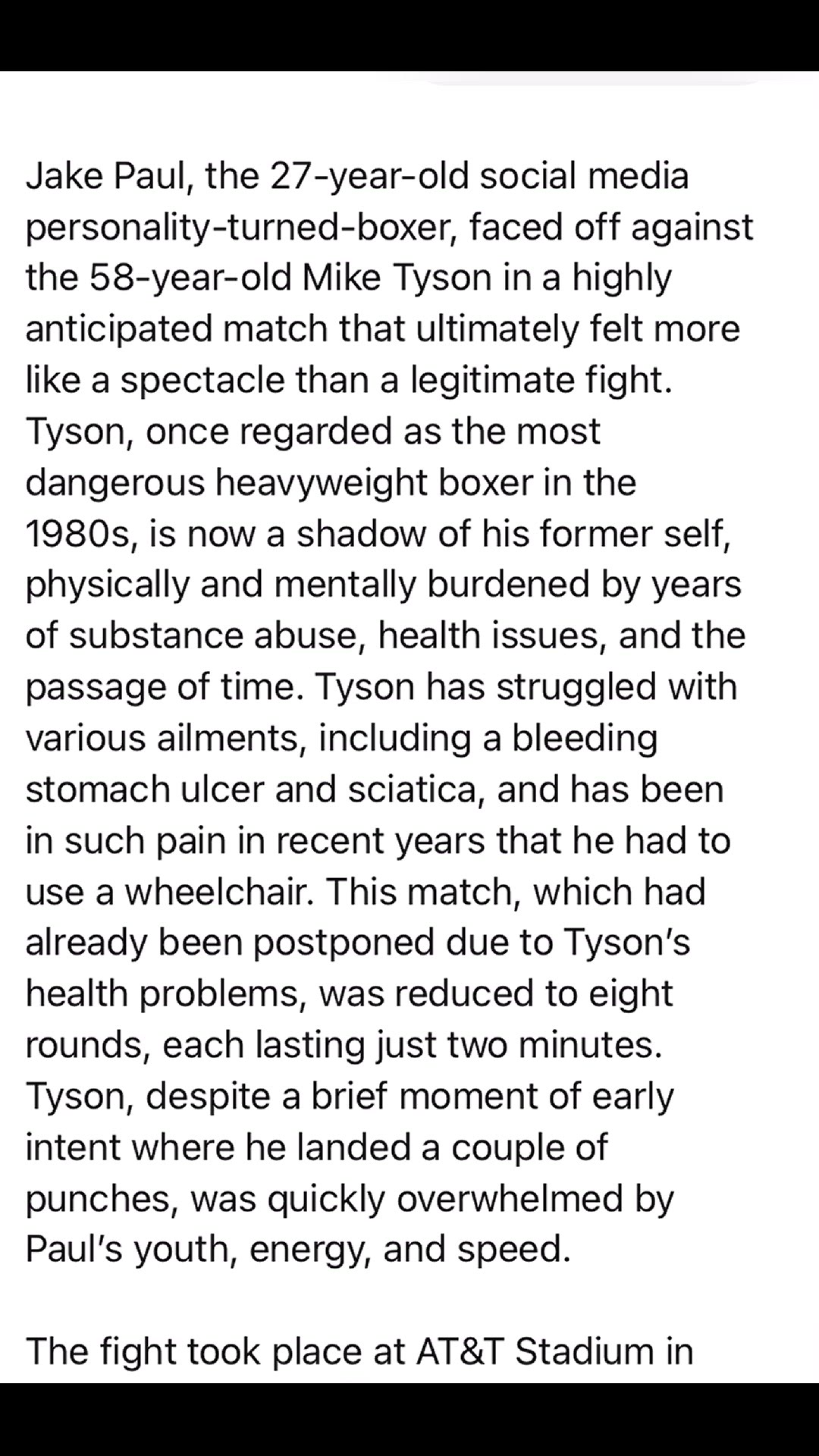 'Video thumbnail for Mike Tyson vs Jake Paul: The Heartbreaking Fight That Proved Tyson’s Time Is Over'