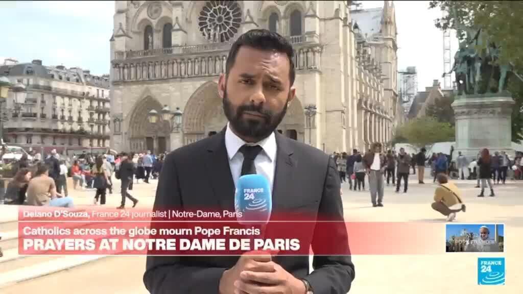 Video thumbnail for Prayers gather at Notre Dame de Paris during Pope Francis’ funeral