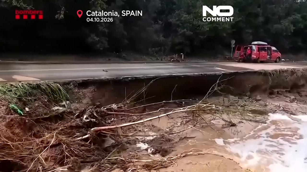 Video thumbnail for Floods leave streets and roads submerged across Catalonia