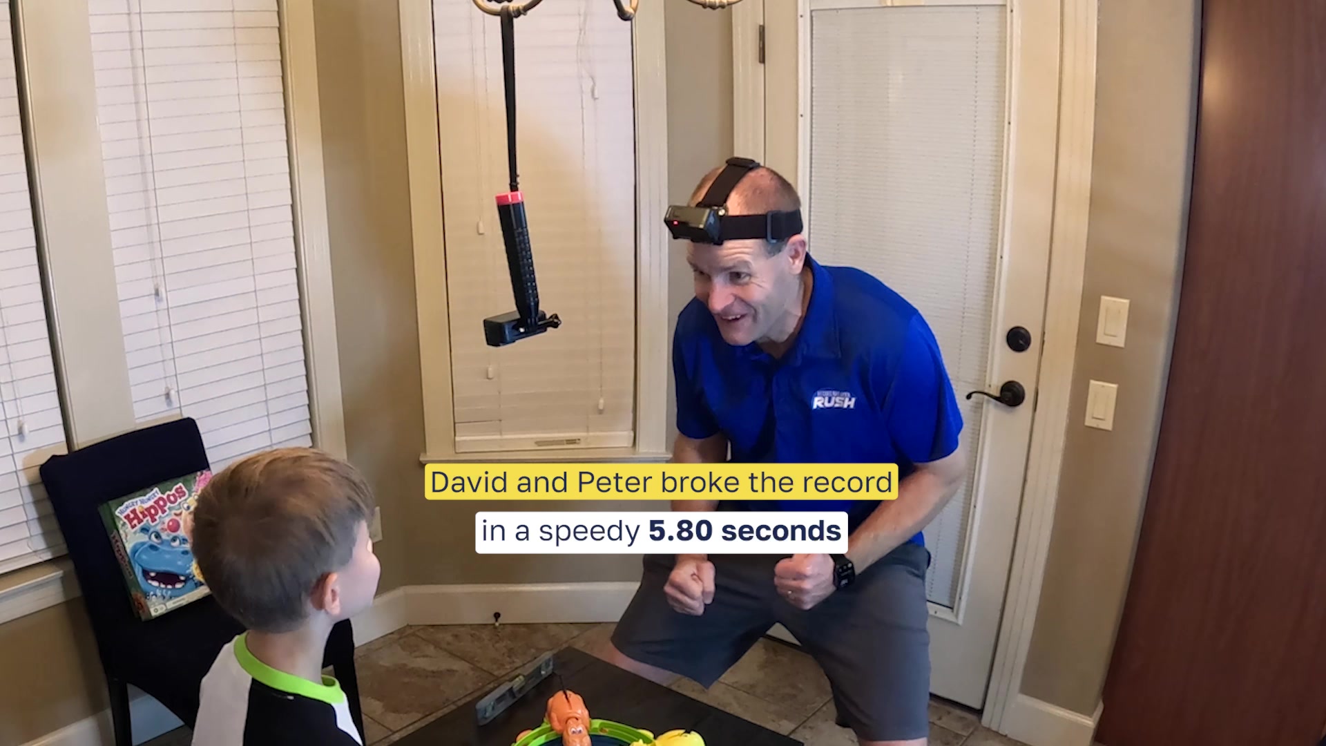 Video thumbnail for Fastest time to clear a game of Hungry Hungry Hippos (team of two) - 5.8 seconds by David and Peter Rush