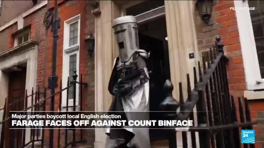 Video thumbnail for Reform UK's Farage faces off against Count Binface in election