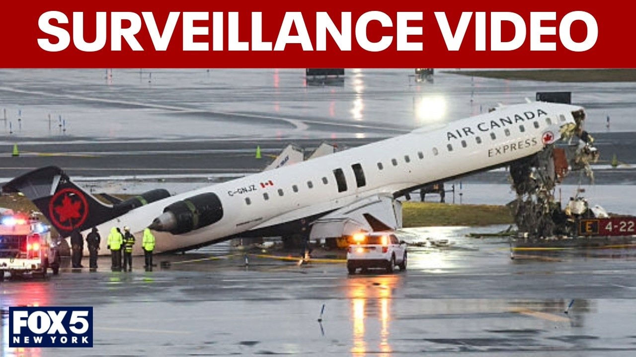Video thumbnail for Surveillance video of LaGuardia Airport collision