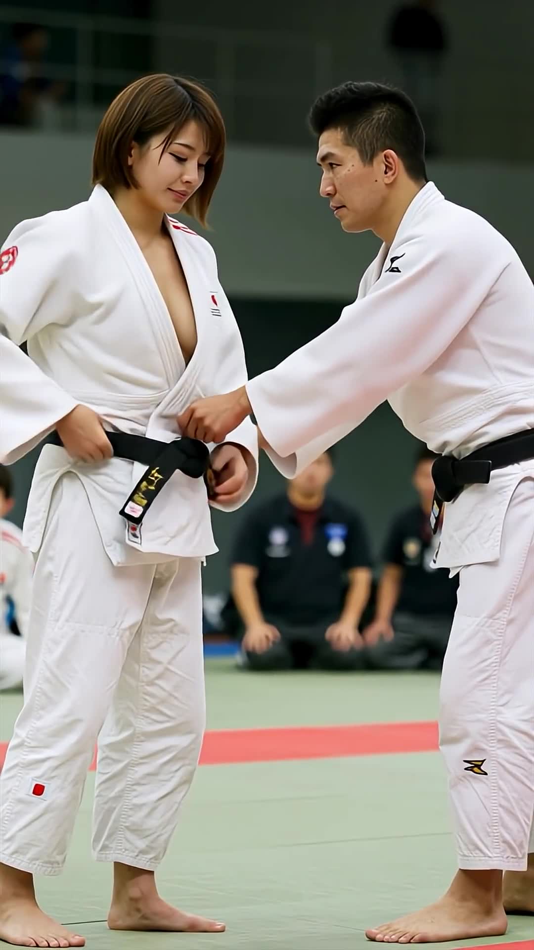 Video thumbnail for 試合中に相手の襟を正す柔道家#ai #athlete #judo #美女 #sports