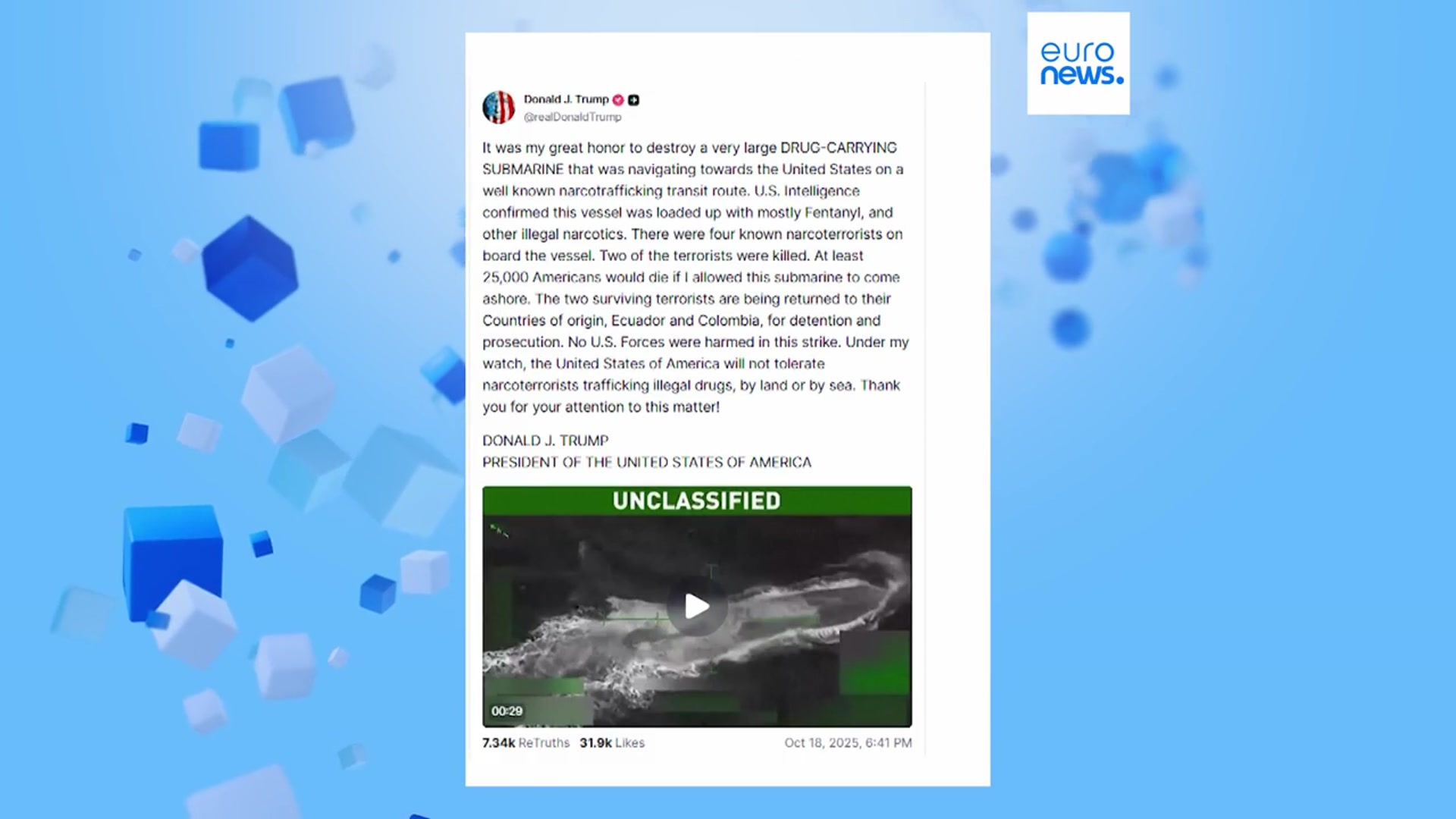 'Video thumbnail for Trump calls Colombian president 'illegal drug dealer' in dispute over US strikes'