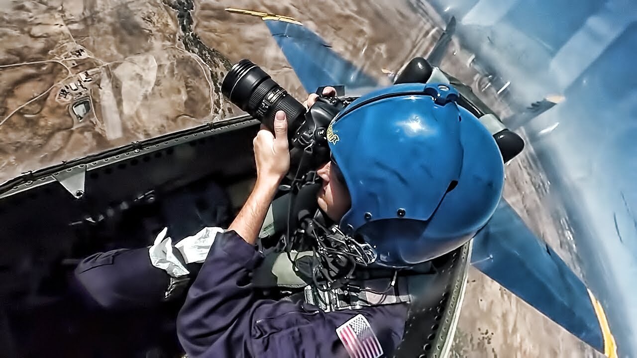 Video thumbnail for Blue Angels Cockpit Vid • Back-Seat Photog Working Hard