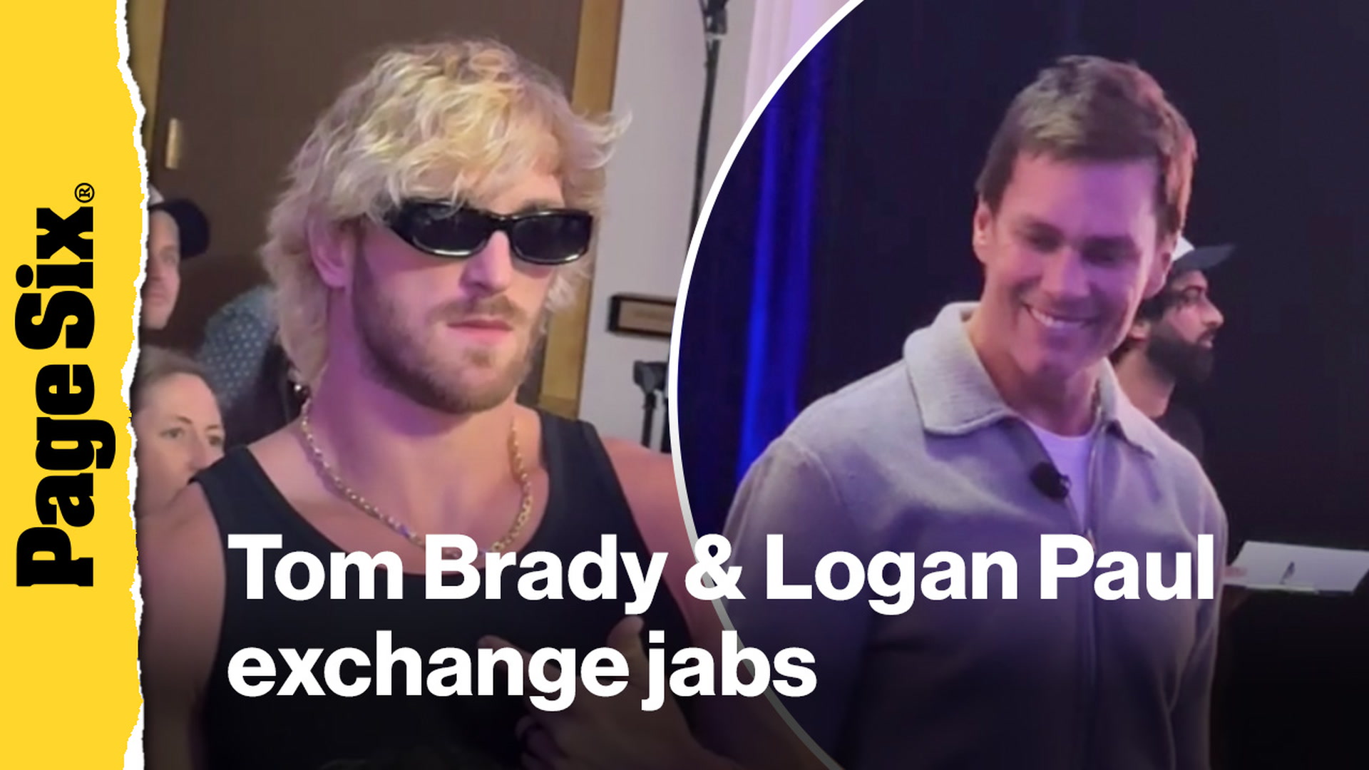 Video thumbnail for Tom Brady, Logan Paul exchange jabs in room full of NFL stars ahead of Fanatics Flag Football Classic