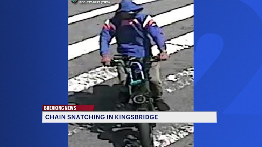 Video thumbnail for Police search for chain snatcher on e-bike who allegedly hurt woman in Kingsbridge 