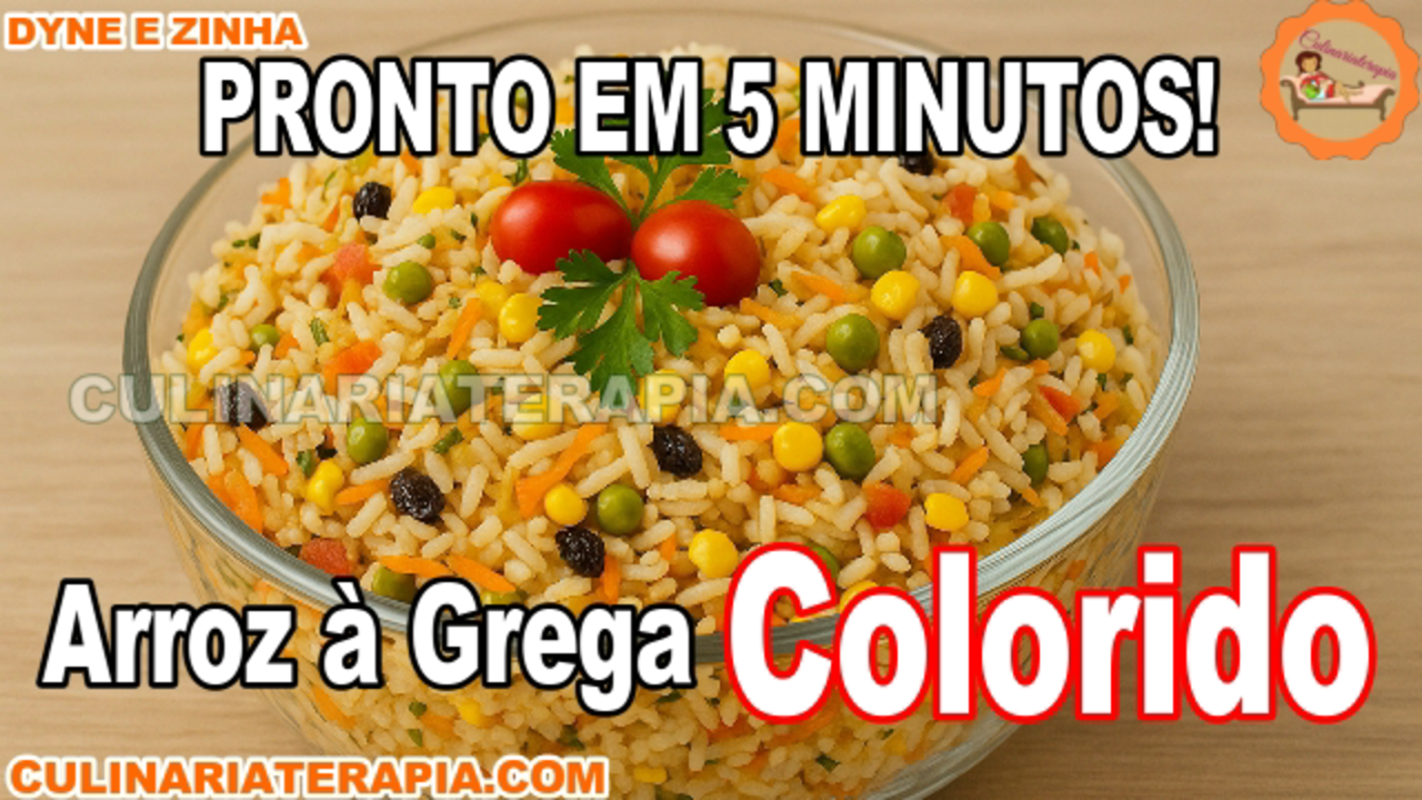 Video thumbnail for Arroz à Grega Colorido para Festas em 5 minutos