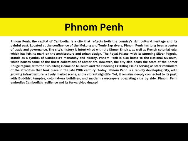 Video thumbnail for Short Paragraph on Phnom Penh