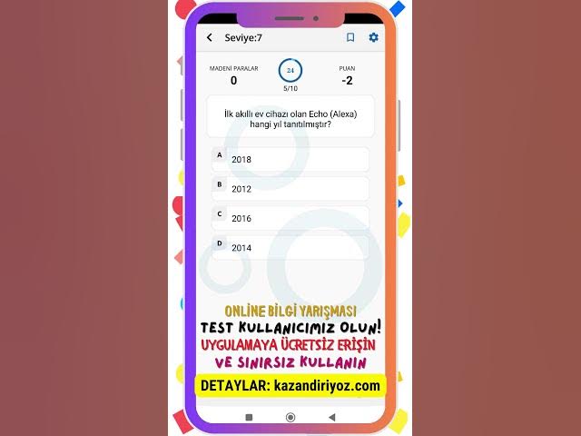 Video thumbnail for Online Bilgi Yarışması - Uygulamaya Ücretsiz Erişin - Muhteşem Özellikler! #onlinebilgiyarışması 3