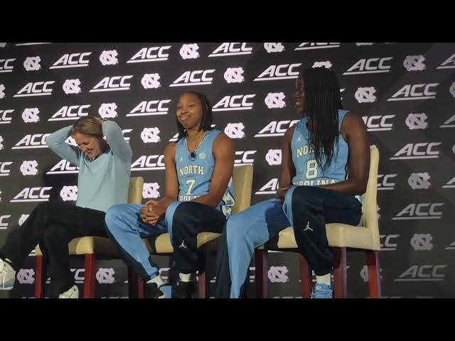 Video thumbnail for #UNC #ACCTipoff press conference with Courtney Banghart, Achol Akot and Nyla Brooks