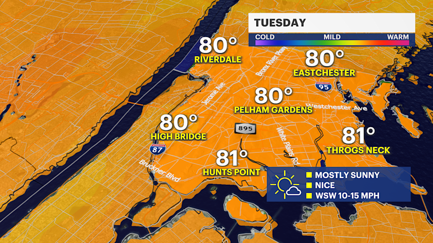Video thumbnail for Mostly dry, sunny and warm Tuesday expected across The Bronx