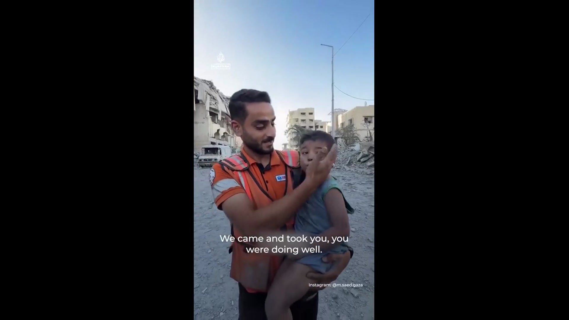 'Video thumbnail for Palestinian boy says ‘I’m okay’ after rescue from Gaza rubble'