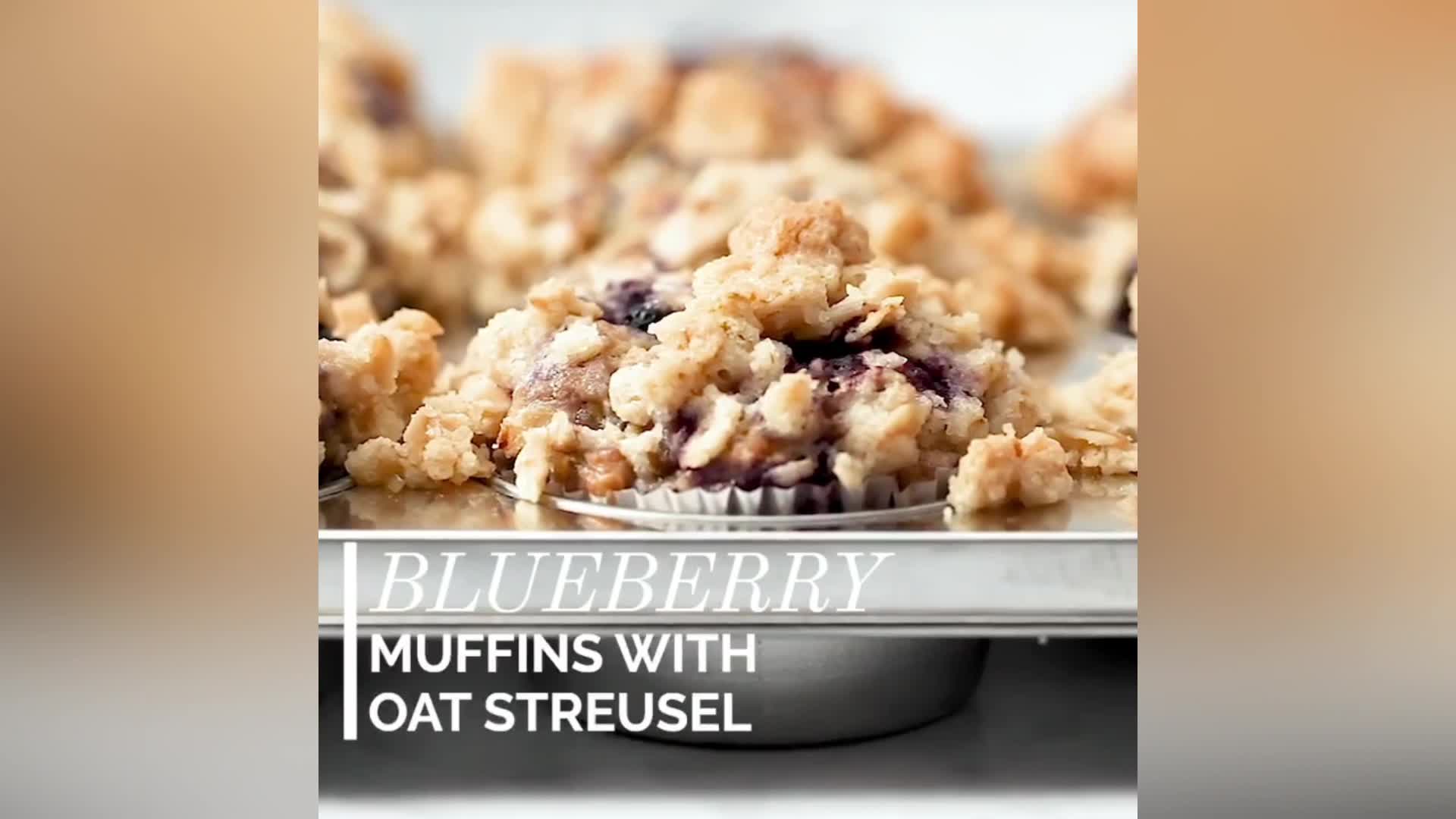 Video thumbnail for Blueberry Oat Streusel Muffins Recipes