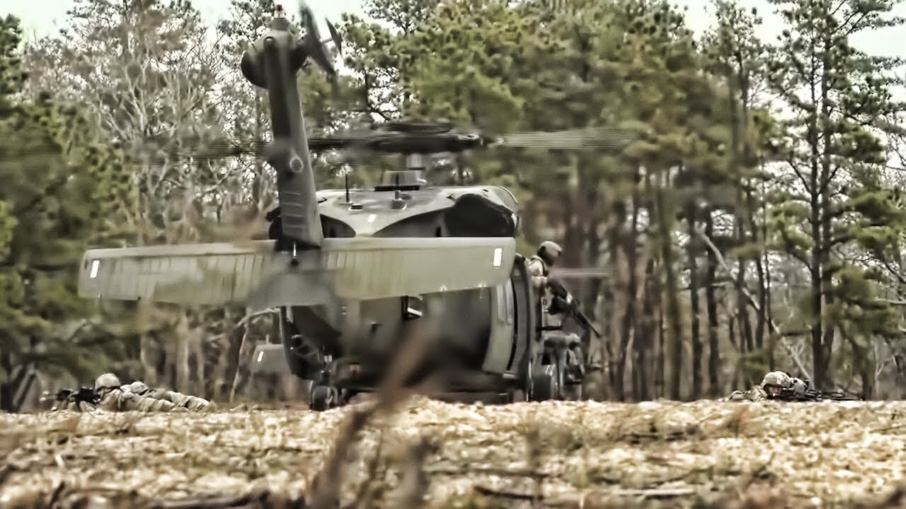 Video thumbnail for U.S. Army Helicopters Drop Infantry Troops On LZ
