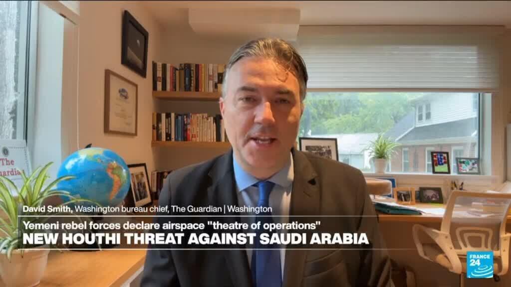 Video thumbnail for Saudi-led coalition says new attack at Riyadh airport causes fire, day after strike kills 12