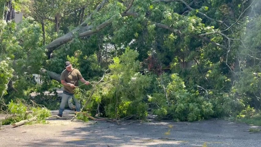 Video thumbnail for Strong storms leave damage and thousands without power in Monmouth County