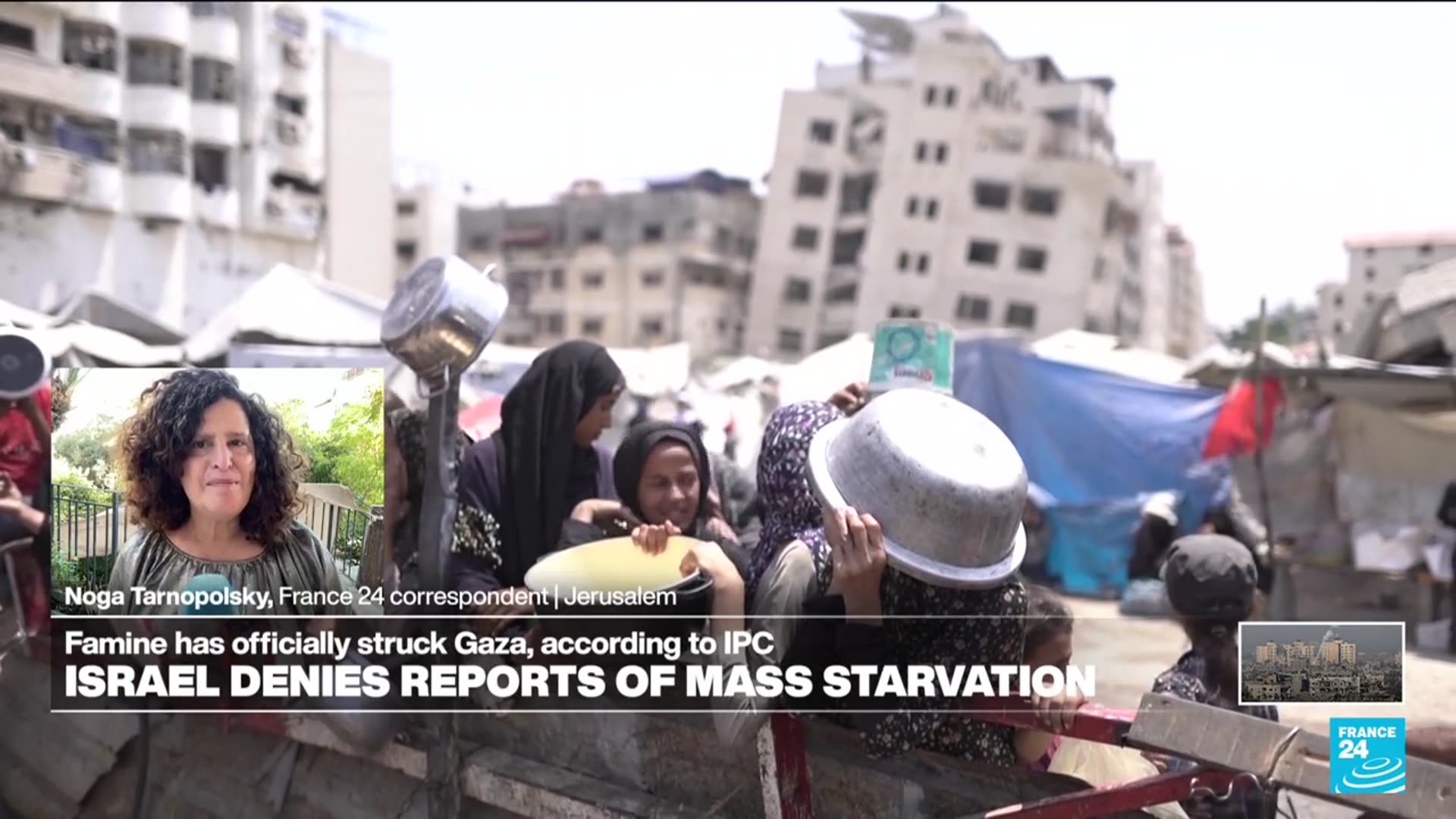 'Video thumbnail for Israel rejects famine accusations in Gaza, a war crime under international law'