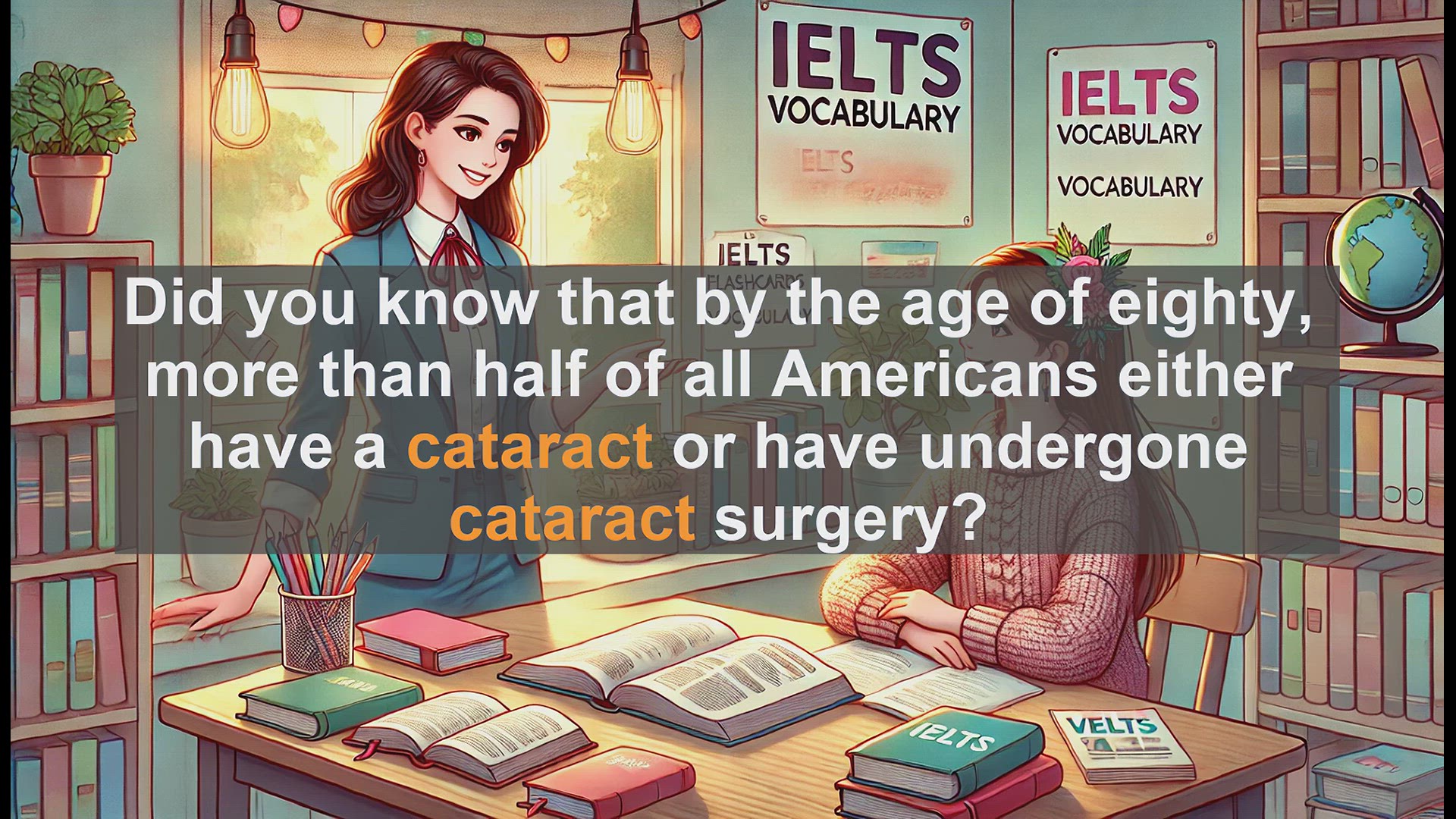 'Video thumbnail for 5000 Must Know IELTS 8.0 Vocabulary - Cataract: A Dual-Meaning Word for IELTS Success'