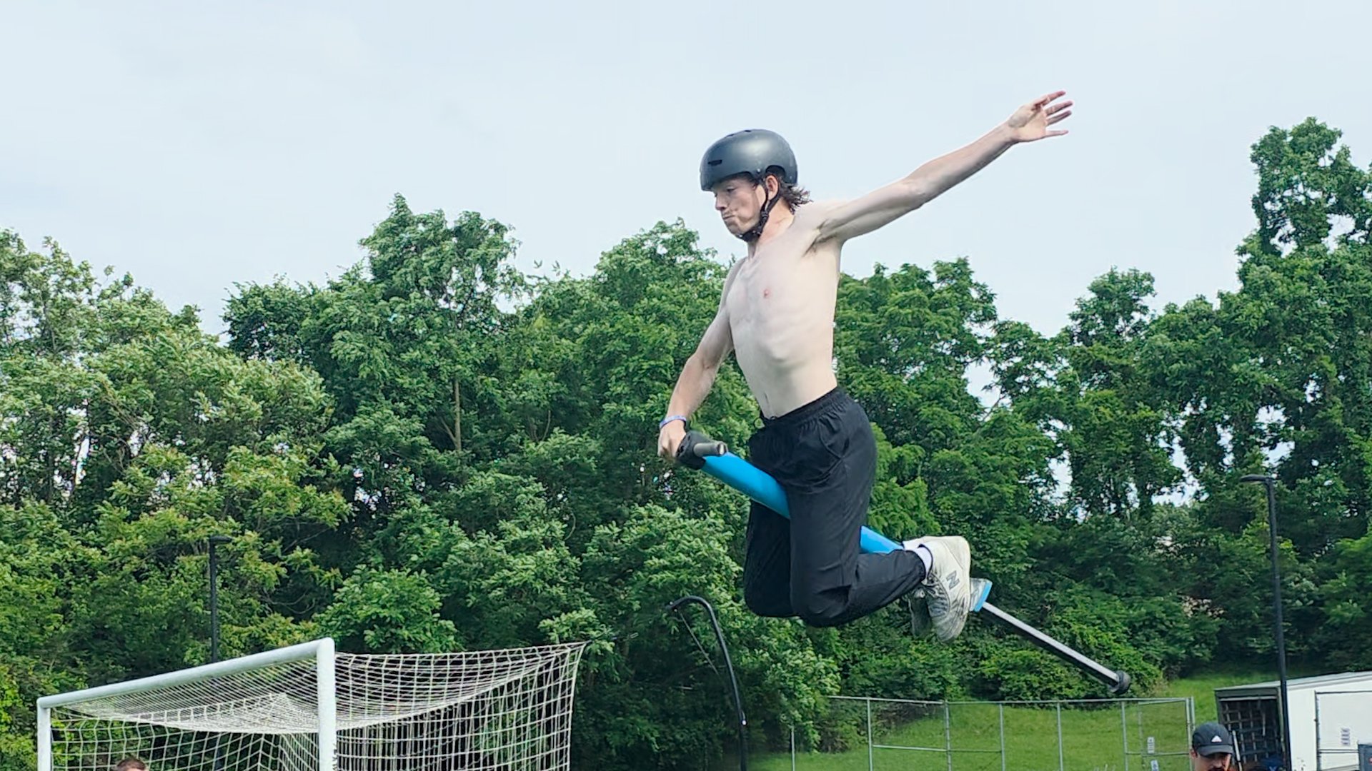 Video thumbnail for Longest single jump on a pogostick - 7.16 metres (23 ft 6 in) by Duncan Murray