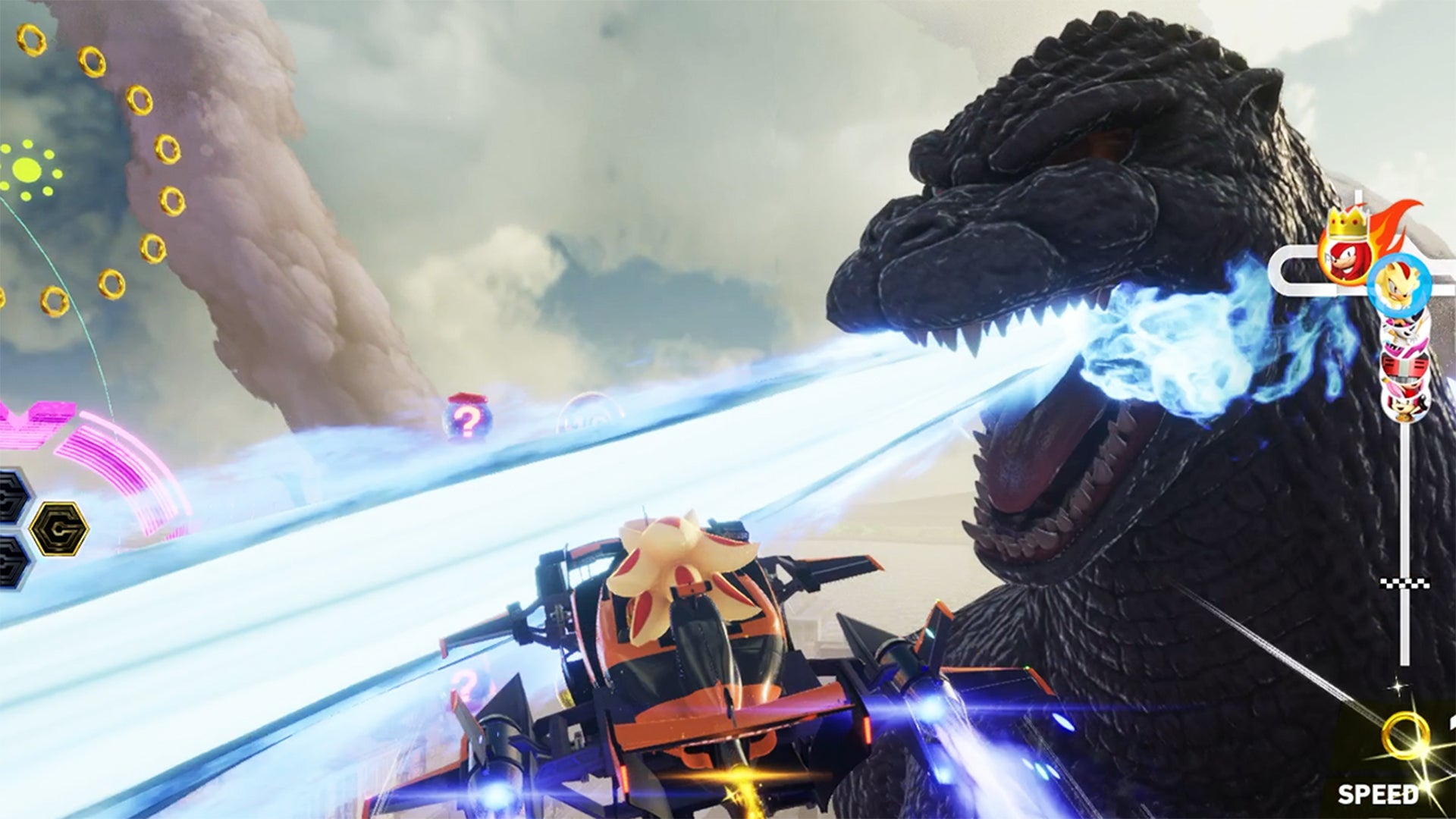 Video thumbnail for Godzilla Wreaks Havoc in Sonic Racing: CrossWorlds