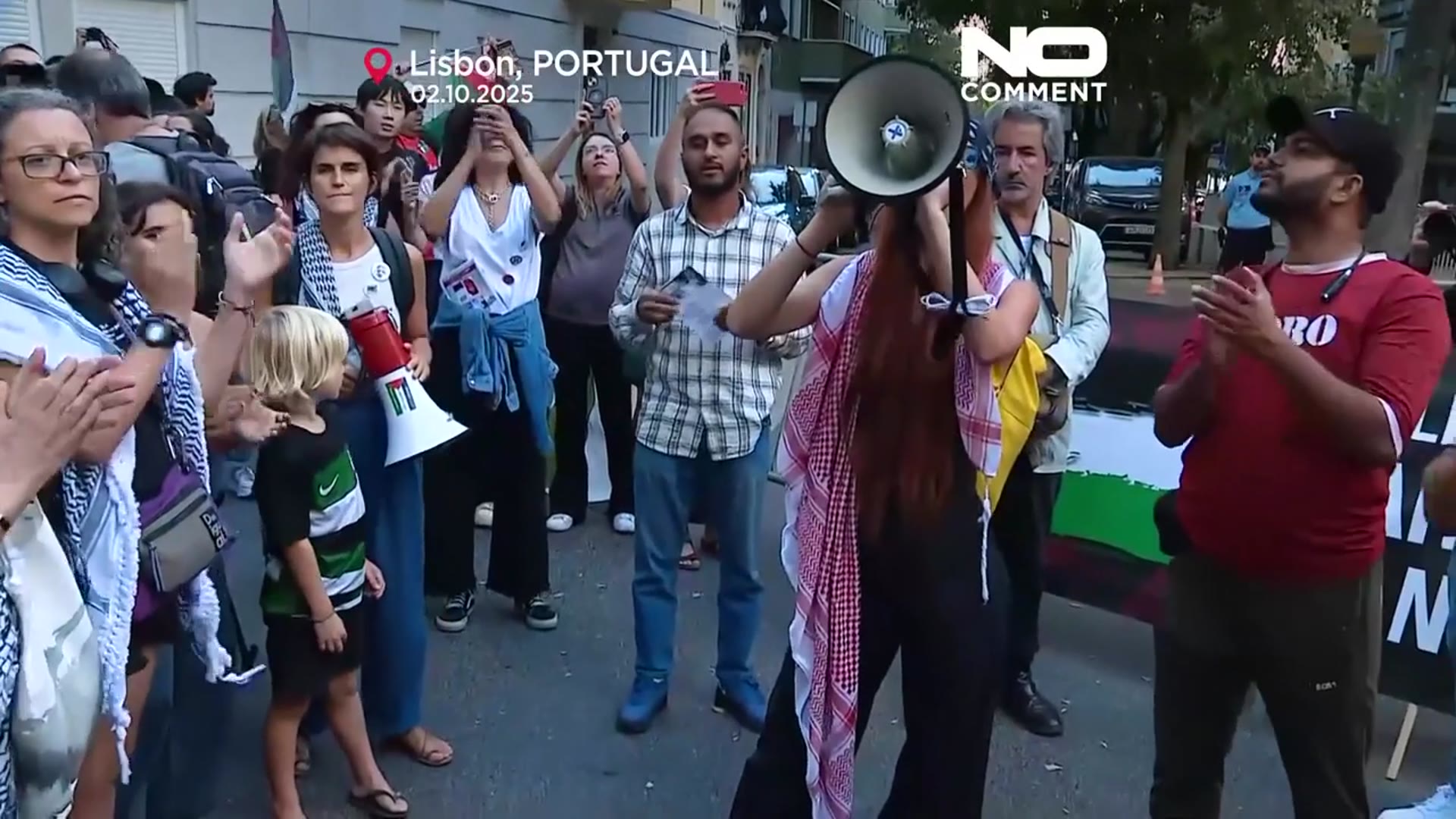 'Video thumbnail for Protesters in Lisbon and Spain rally in support of flotilla intercepted by Israel'