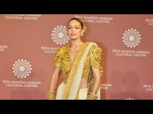Video thumbnail for Gigi Hadid Shines in an Ornate Golden Saree at NMACC Gala event