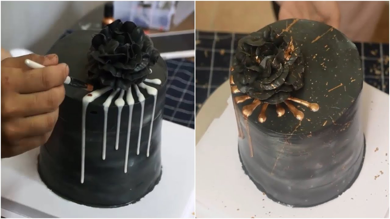 'Video thumbnail for Dark chocolate cake recipe with beautiful dark rose flower decoration'