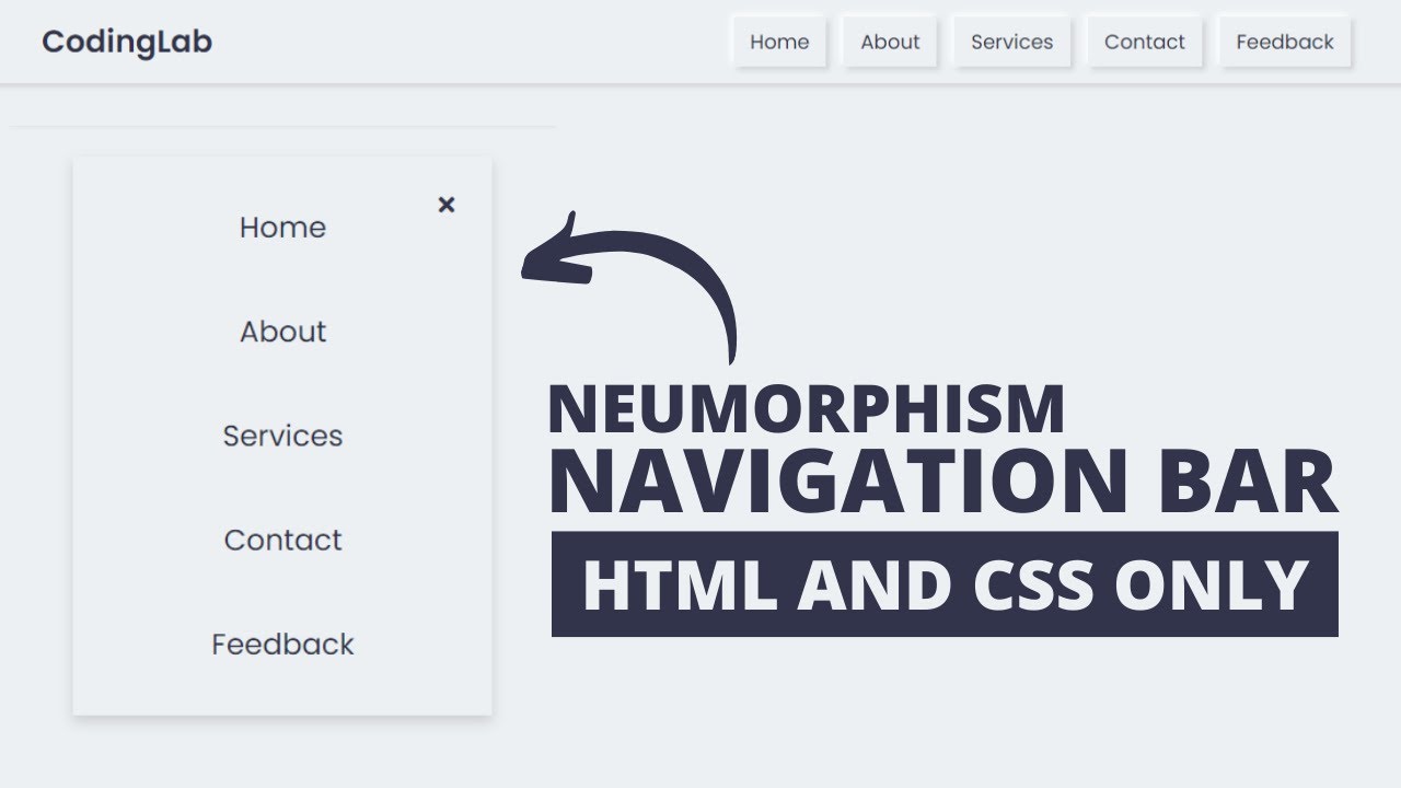 'Video thumbnail for Responsive Navigation Menu Bar using HTML CSS _ Neumorphism UI'