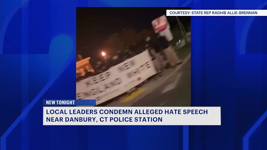 Video thumbnail for Apparent white supremist group spotted outside Danbury Police Headquarters