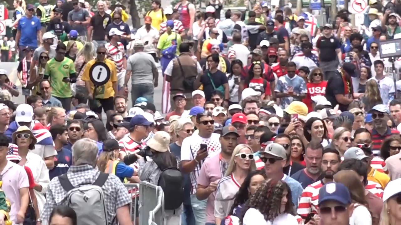 Video thumbnail for US: Fans turn out for US-Australia World Cup match in Seattle.
